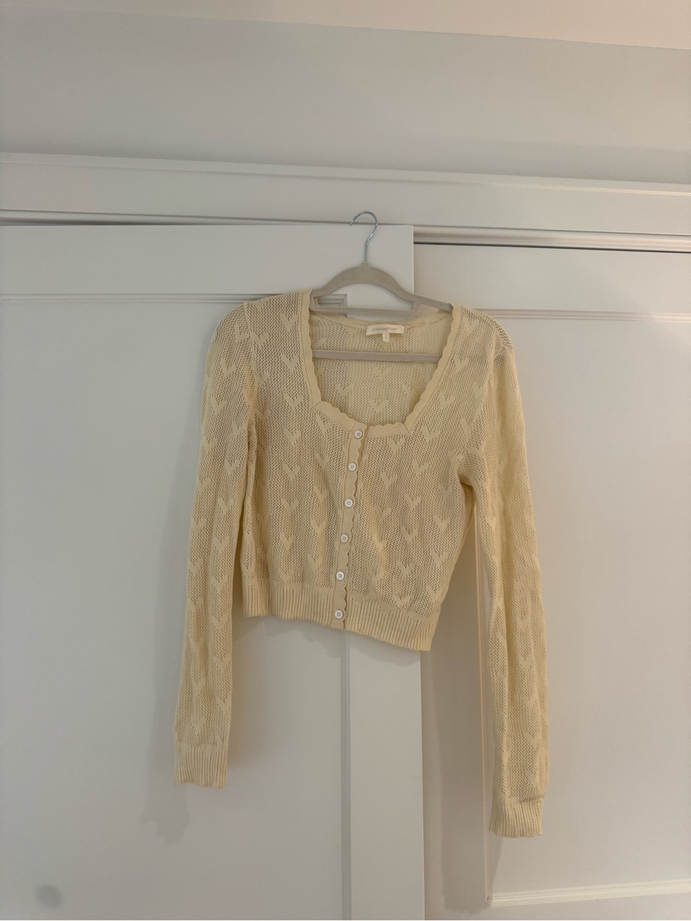 LoveShackFancy Cream Openwork Button-Front Cardigan